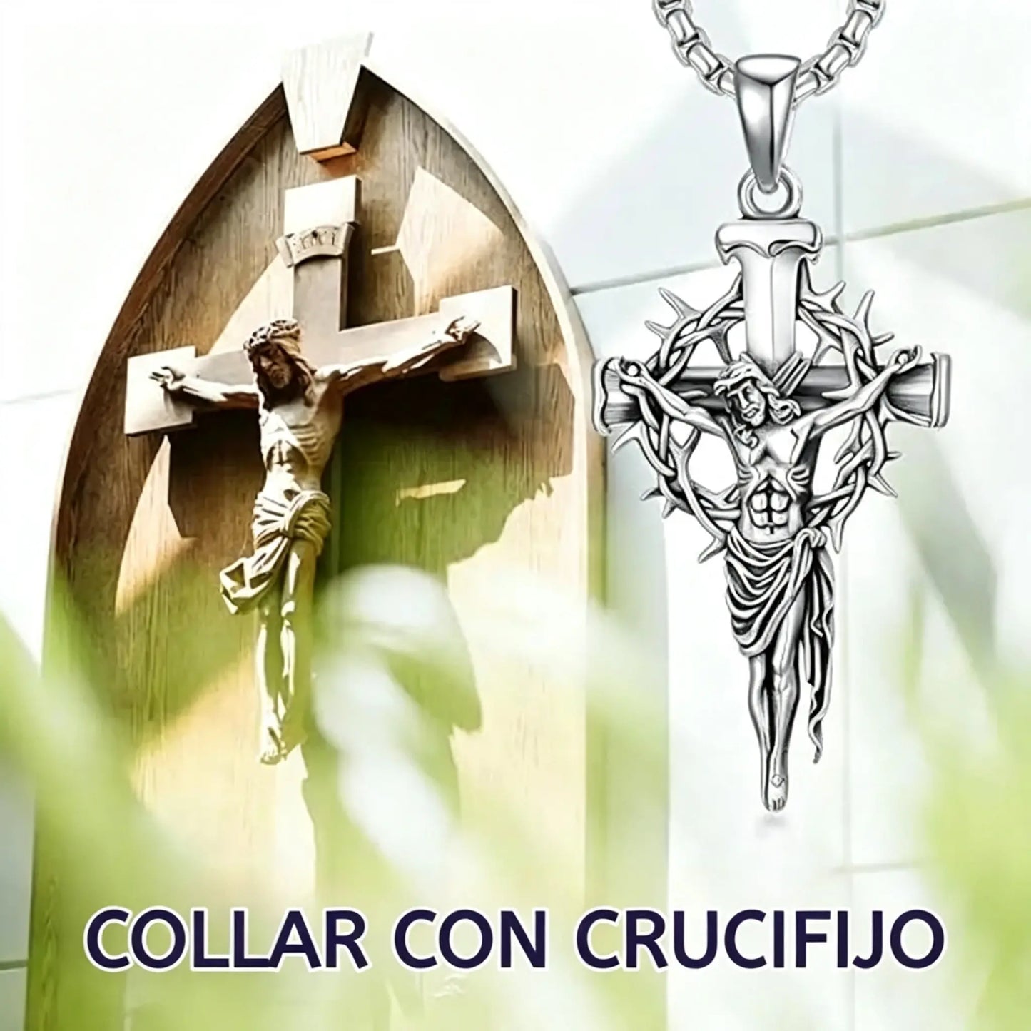 🔥Collar con colgante en forma de cruz y halo de espinas