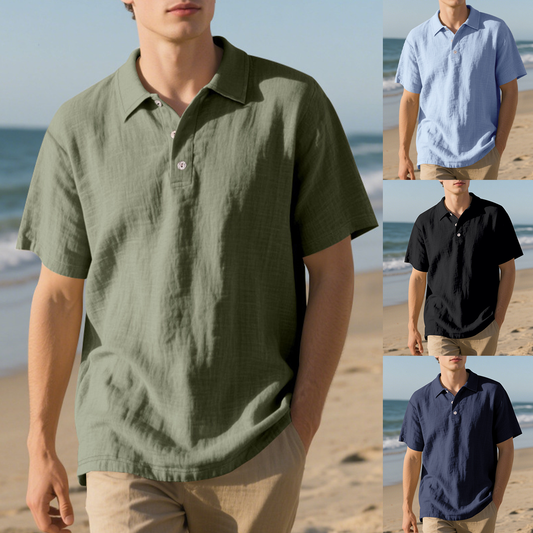 🔥【S-3XL】-30% OFF🌞Polo informal de lino de manga corta y corte holgado con cuello para hombre 2026