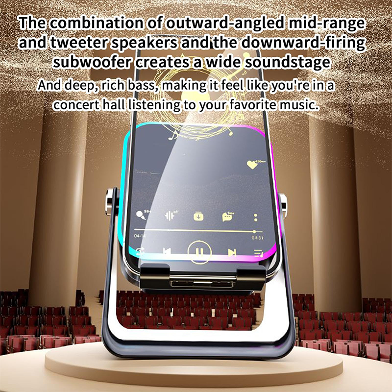 🔥📢 SLEVA 50 %! Bluetooth reproduktor 5 v 1 s bezdrátovým nabíjením a nastavitelným držákem na telefon 🎶⚡