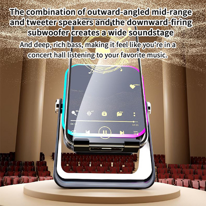 🔥📢 SLEVA 50 %! Bluetooth reproduktor 5 v 1 s bezdrátovým nabíjením a nastavitelným držákem na telefon 🎶⚡