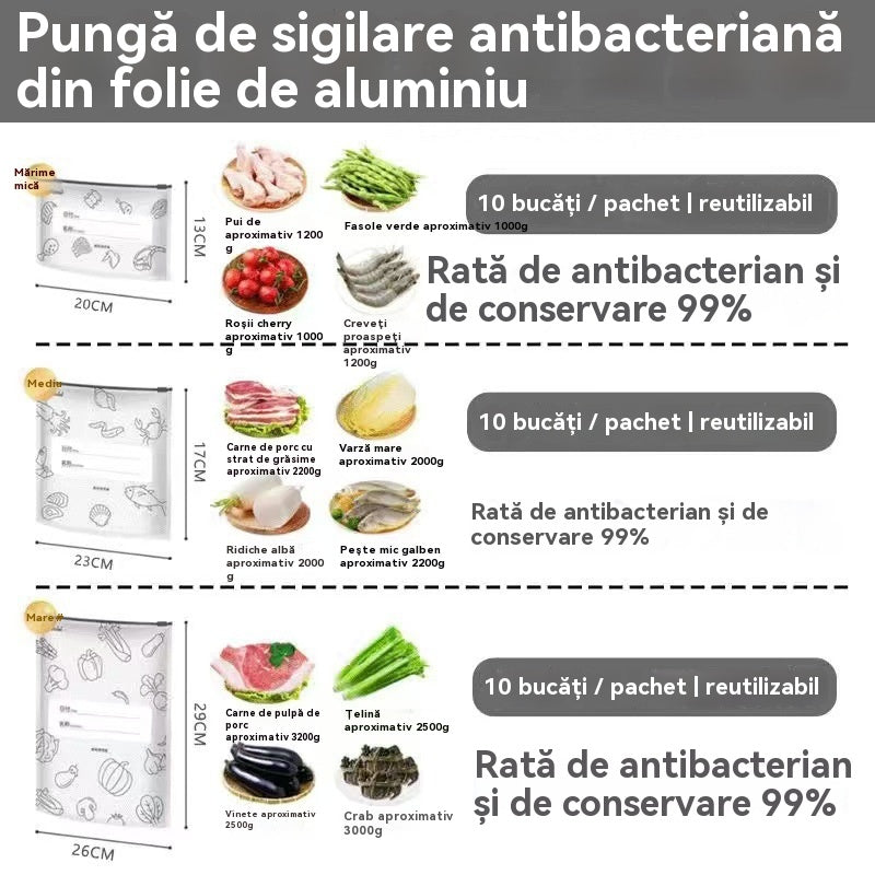 🥩【60 komada】Vrećica od aluminijske folije prehrambene kvalitete s patentnim zatvaračem za očuvanje svježine za korištenje u kućanskom hladnjaku
