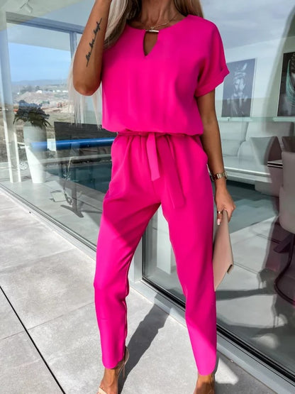 ✨ Conjunto de 2 Piezas Elegante: Top con Detalle en V y Pantalón con Lazo 💃