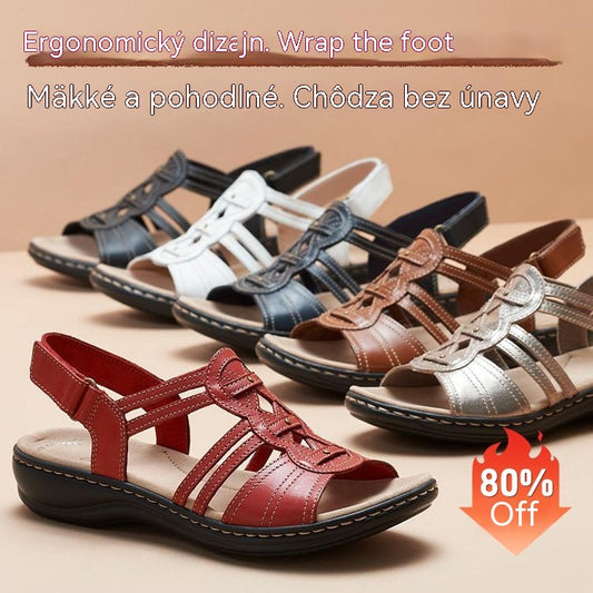 ☀️👡【35-43】Mäkké a pohodlné dámske kožené sandále na plochej podrážke, ideálne na každodenné nosenie.
