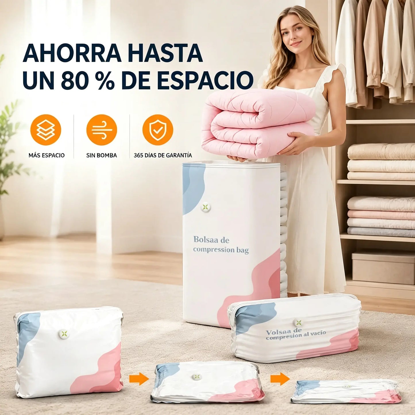 -50%🧳 Pack de 5【Compra 3 y Llévate 2 GRATIS】Bolsas de Almacenaje al Vacío para Ropa, Sin Bomba