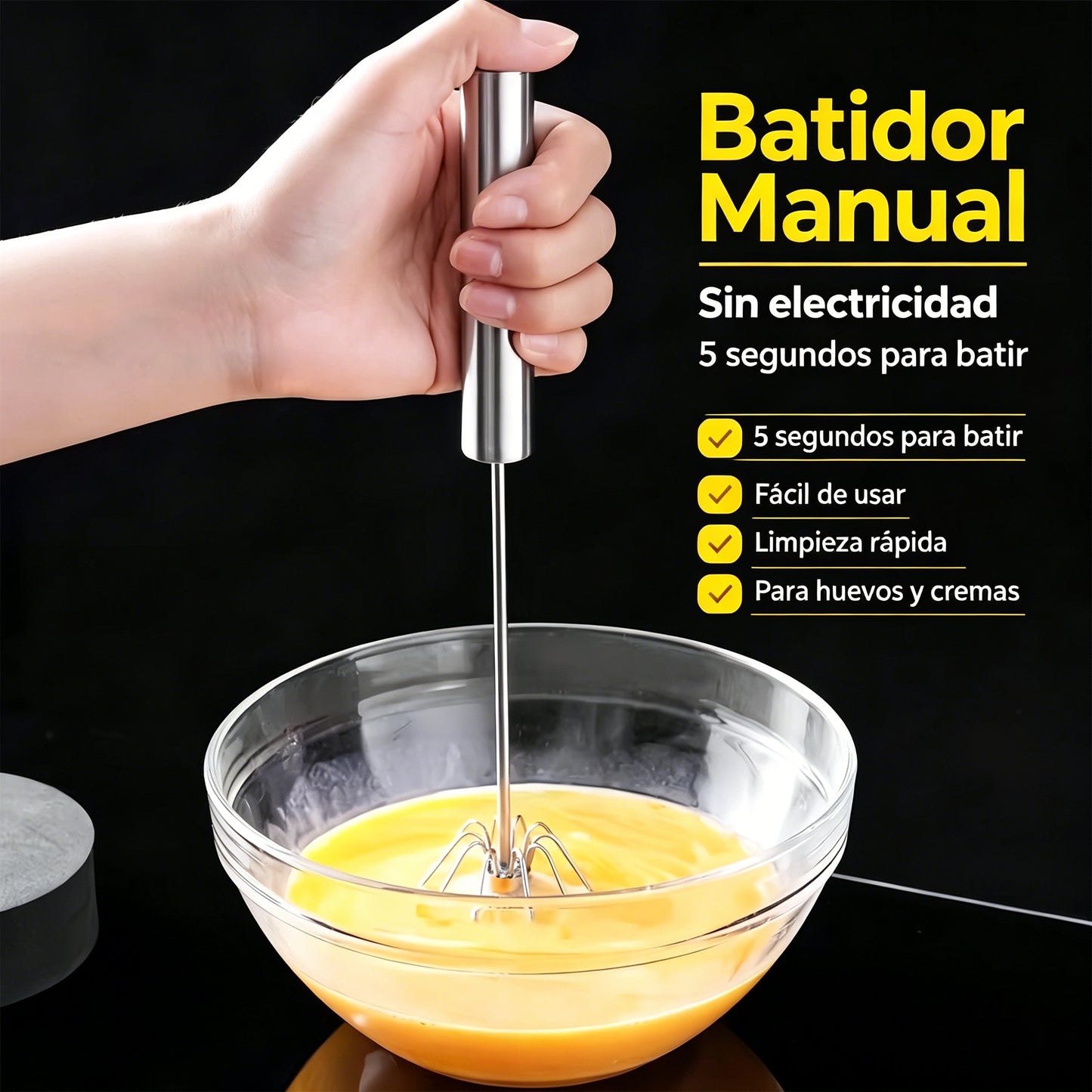 30€【 Conjunto de 2 piezas】Batidor de huevos semiautomático de acero inoxidable