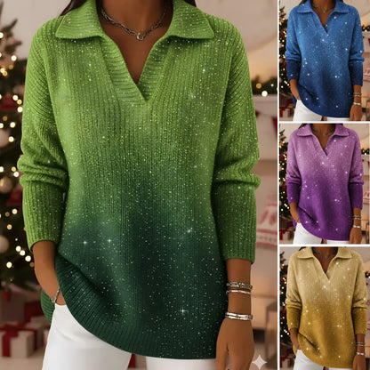 🔥【S-5XL】Pletený sveter s golierom a gradientným vzorom Dreamy Starly Sky