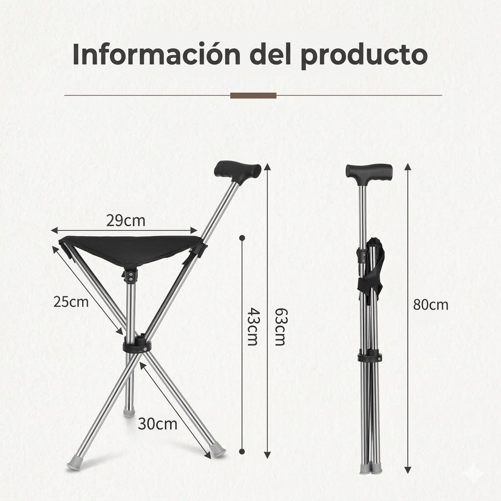 ✨Bastón plegable 2 en 1 con silla, Las muletas son anticaídas, plegables y portátiles✅Bastones de trekking telescópicos