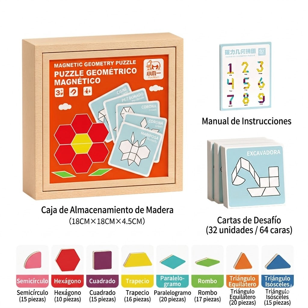 👶🌈🧩【128 piezas】🔥Juguete de rompecabezas tangram de madera magnético, entrenamiento cerebral y juguete educativo para niños, estimula el pensamiento